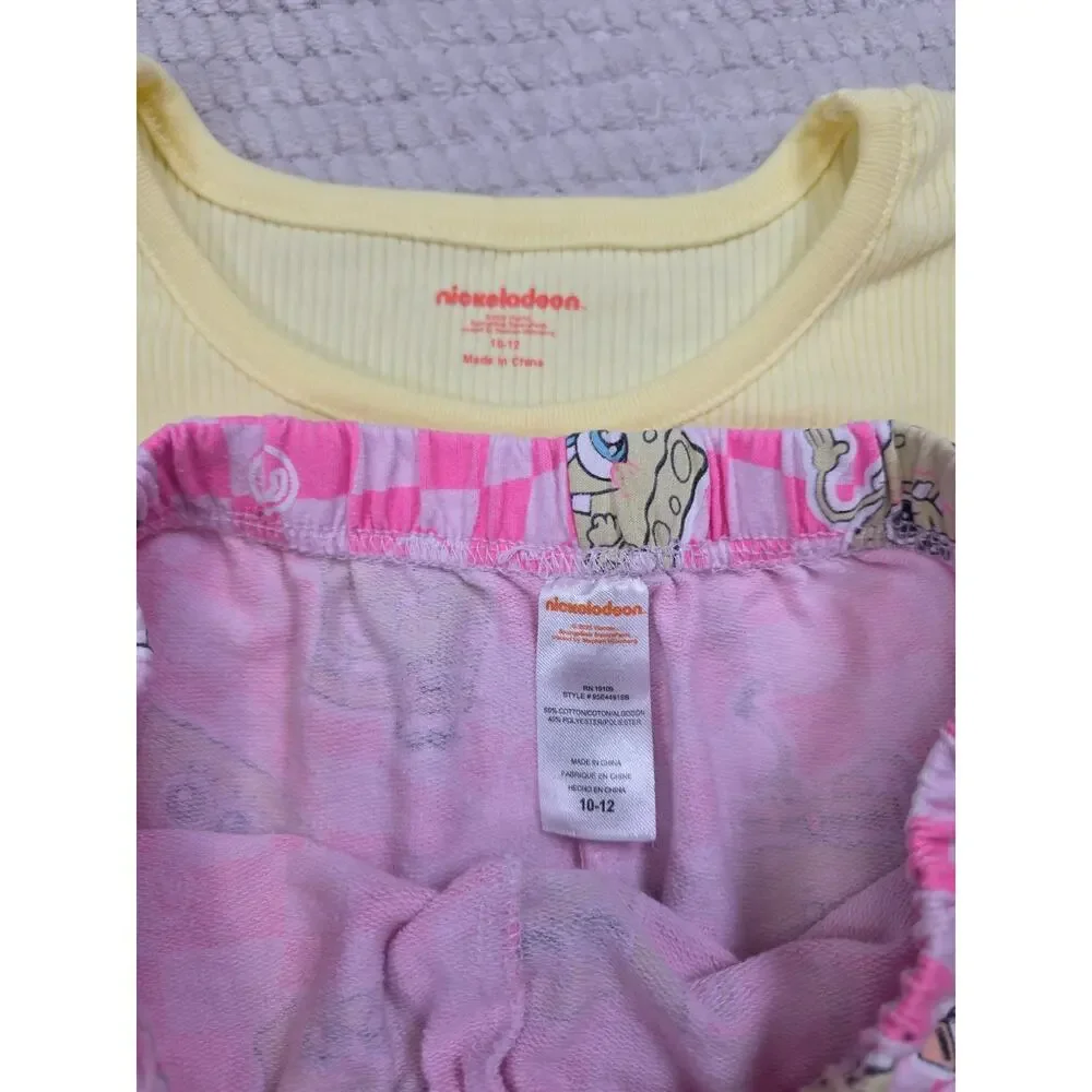 Spongebob 2 Piece Set Girls 10/12 Ribbed Lettuce Trim Top